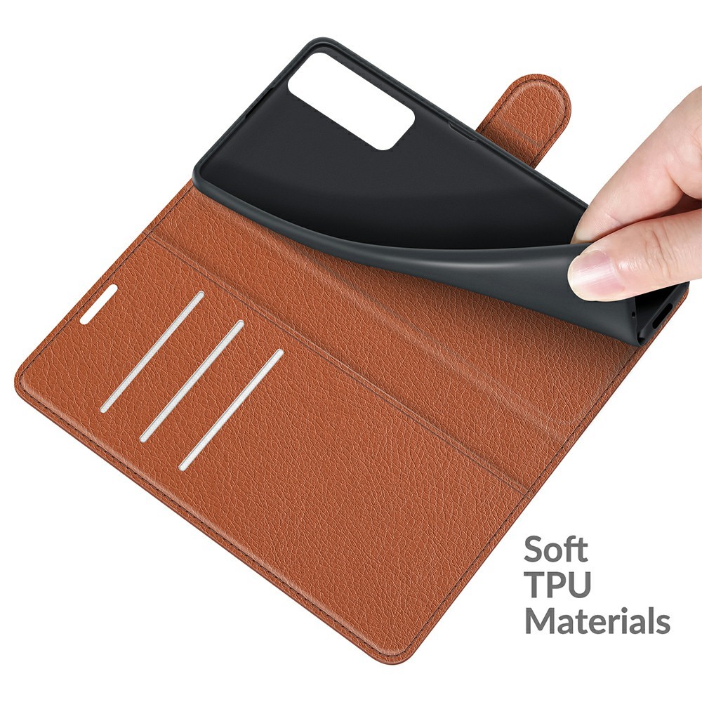 Litchi Skin Phone Case Folio Flip Leather Phone Cover with Stand for vivo iQOO Z3/Y72 5G - Brown-4
