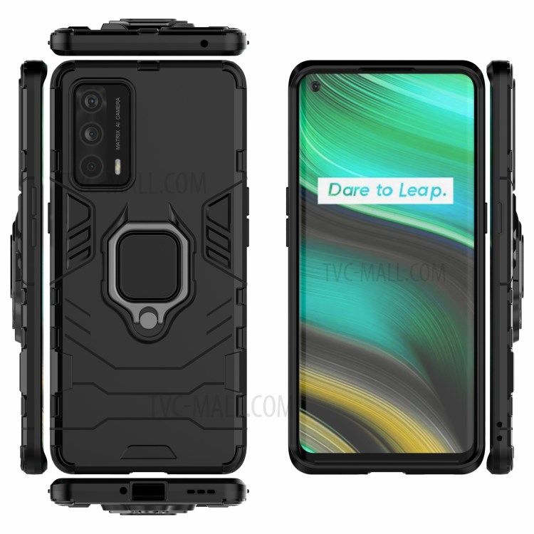 Cool Guard PC + TPU Kickstand Hybrid Phone Case with Stand for Realme X7 Pro Ultra - Black-3