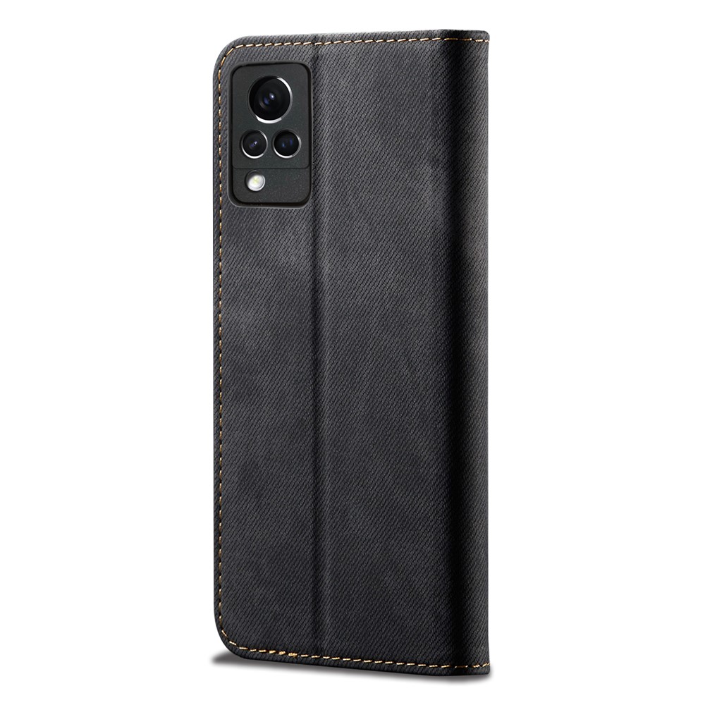 Full Protection Jeans Cloth Texture Leather Wallet Case with Stand for Oppo vivo V21 4G/5G - Black-3