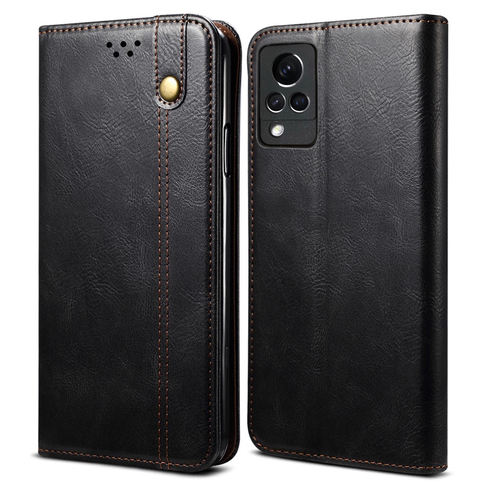 TPU + PU Leather Waxy Crazy Horse Texture Cellphone Cover for vivo V21 4G/5G - Black-1