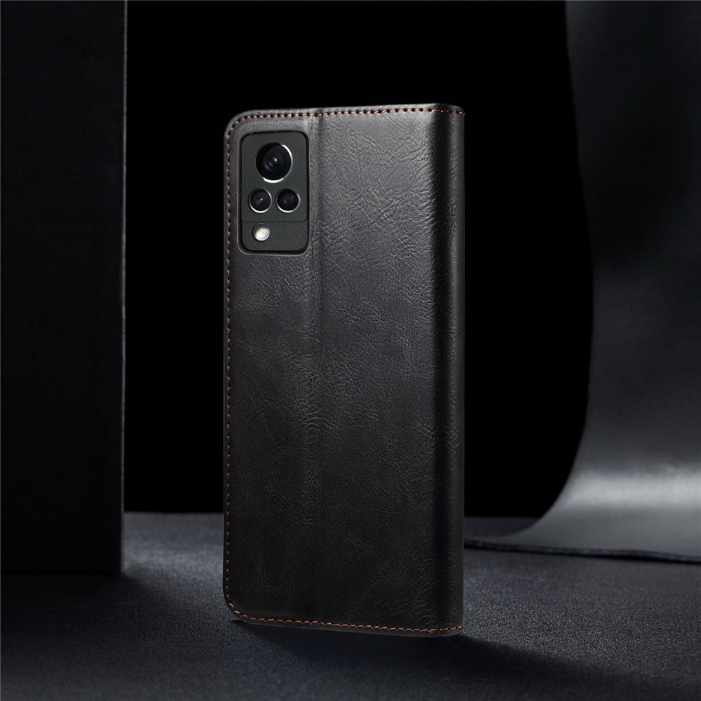 TPU + PU Leather Waxy Crazy Horse Texture Cellphone Cover for vivo V21 4G/5G - Black-10
