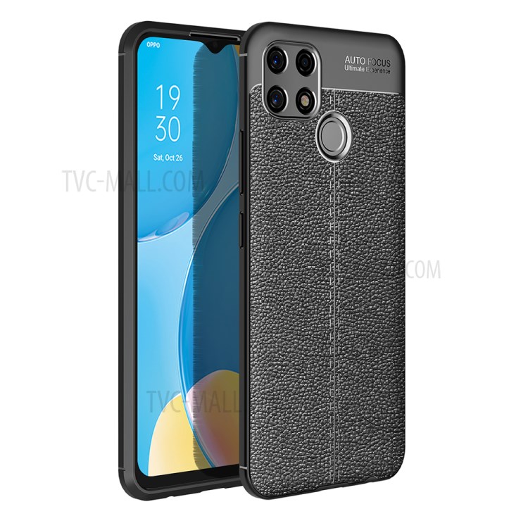 Litchi Texture TPU Cell Phone Back Case Cover for OPPO A30 - Black-1