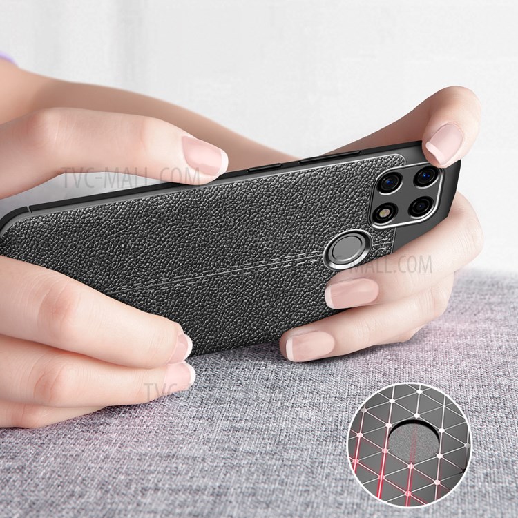 Litchi Texture TPU Cell Phone Back Case Cover for OPPO A30 - Black-10