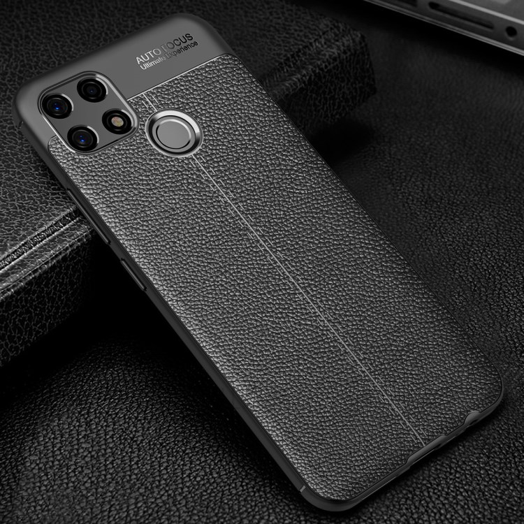 Litchi Texture TPU Cell Phone Back Case Cover for OPPO A30 - Black-11