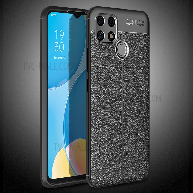 Litchi Texture TPU Cell Phone Back Case Cover for OPPO A30 - Black-12