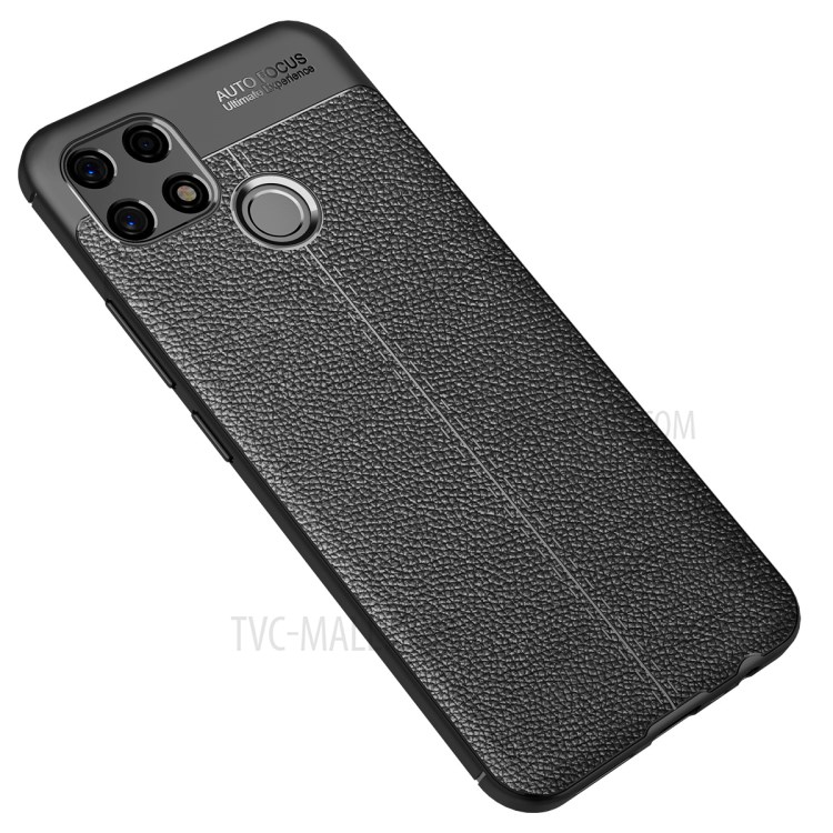 Litchi Texture TPU Cell Phone Back Case Cover for OPPO A30 - Black-2