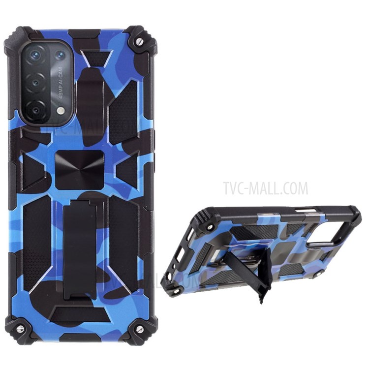 Camouflage Pattern Kickstand Design Detachable Drop-proof Phone Case Cover with Magnetic Sheet for Oppo A74 5G/A93 5G - Dark Blue-1