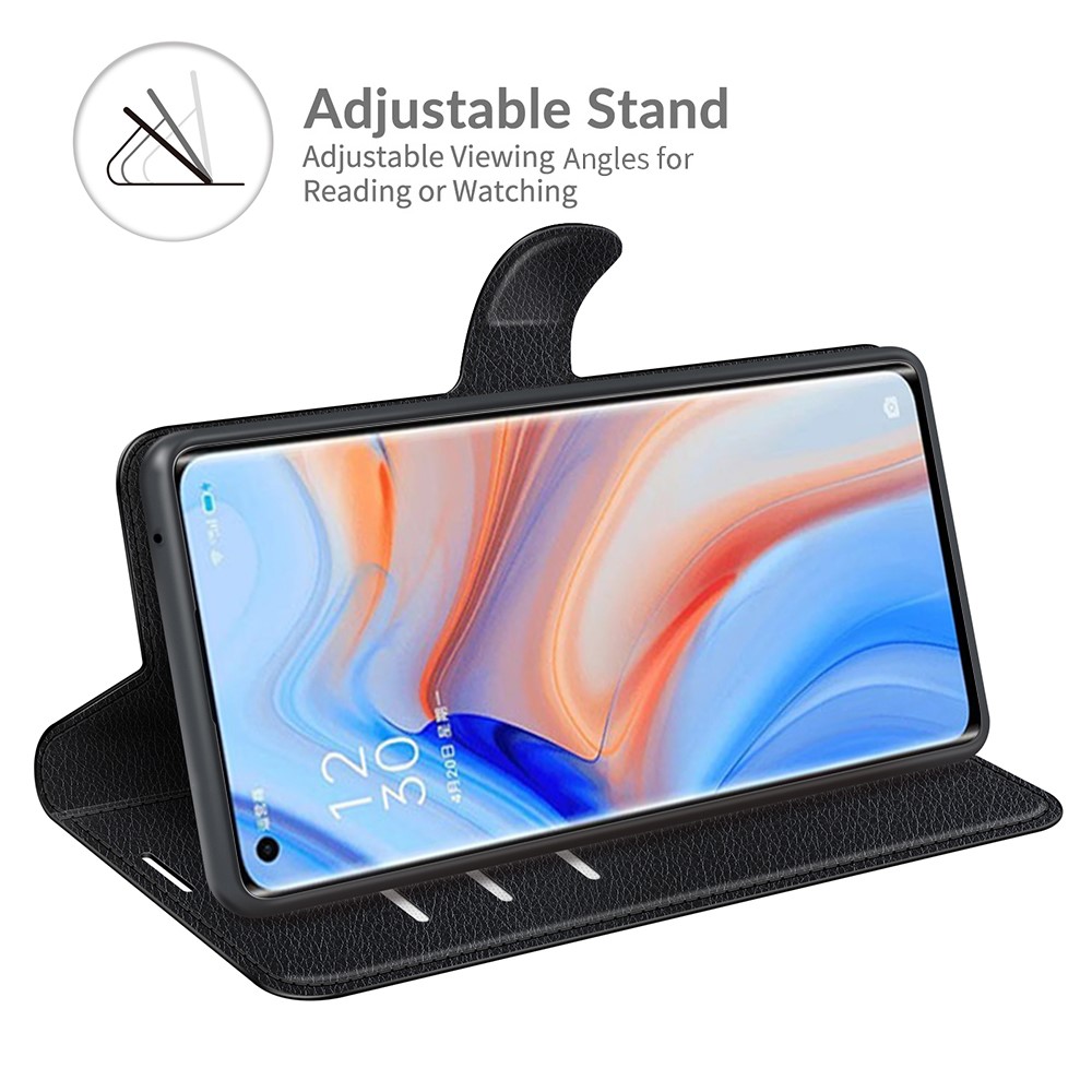 Folio Flip Litchi Texture Leather Wallet Phone Case with Stand for Oppo Reno5 Pro+ 5G / Oppo Find X3 Neo - Black-5