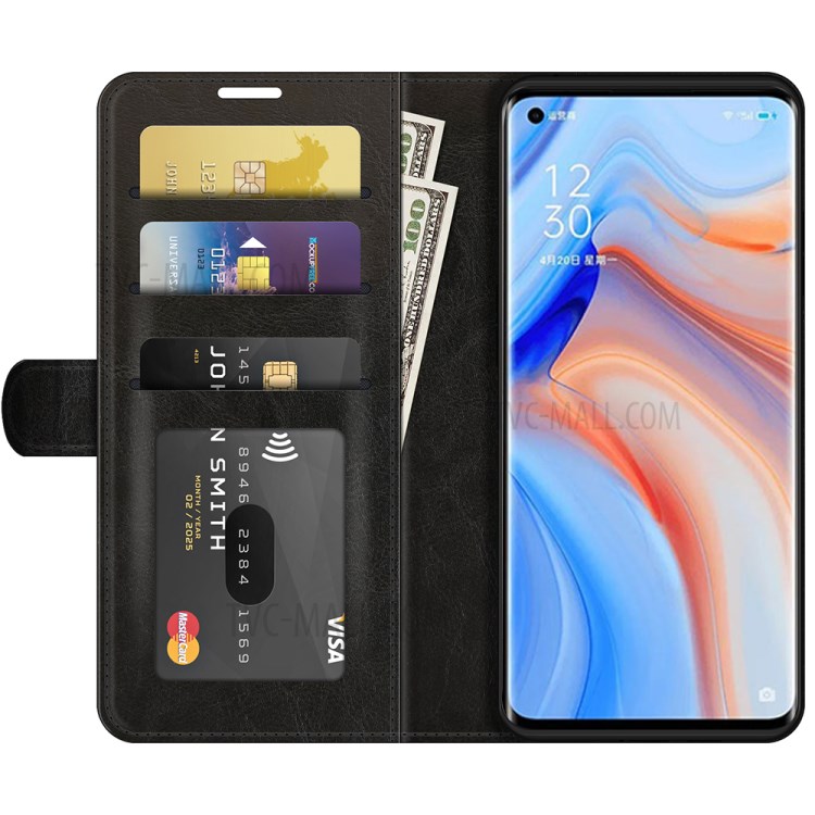 Crazy Horse Skin Leather Wallet Stand Cover Case for Oppo Reno5 Pro 5G / Oppo Find X3 Neo - Black-4