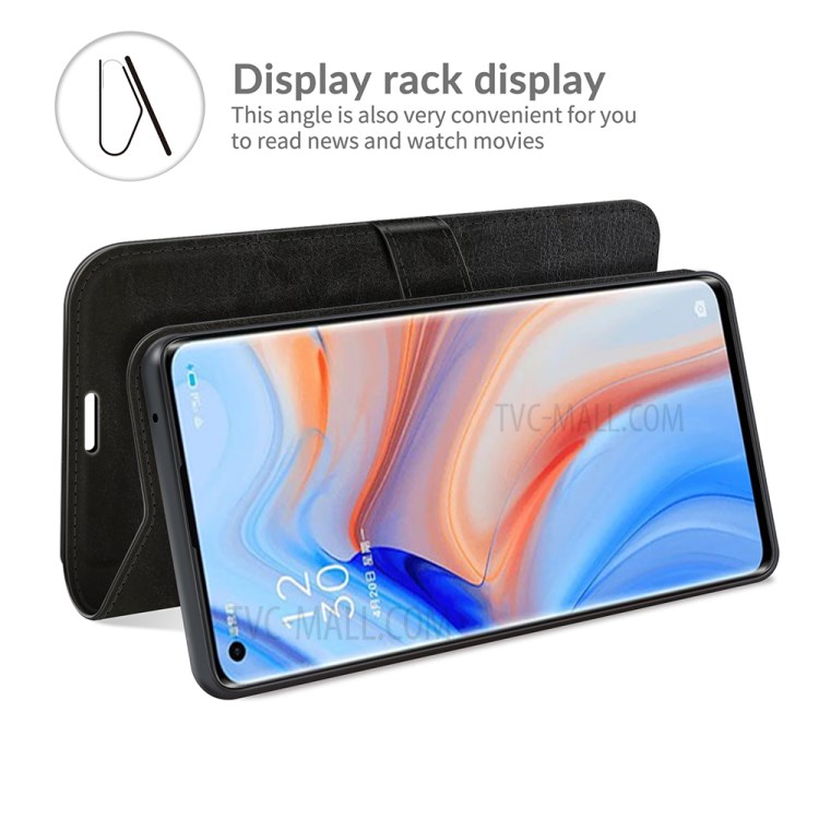 Crazy Horse Skin Leather Wallet Stand Cover Case for Oppo Reno5 Pro 5G / Oppo Find X3 Neo - Black-6