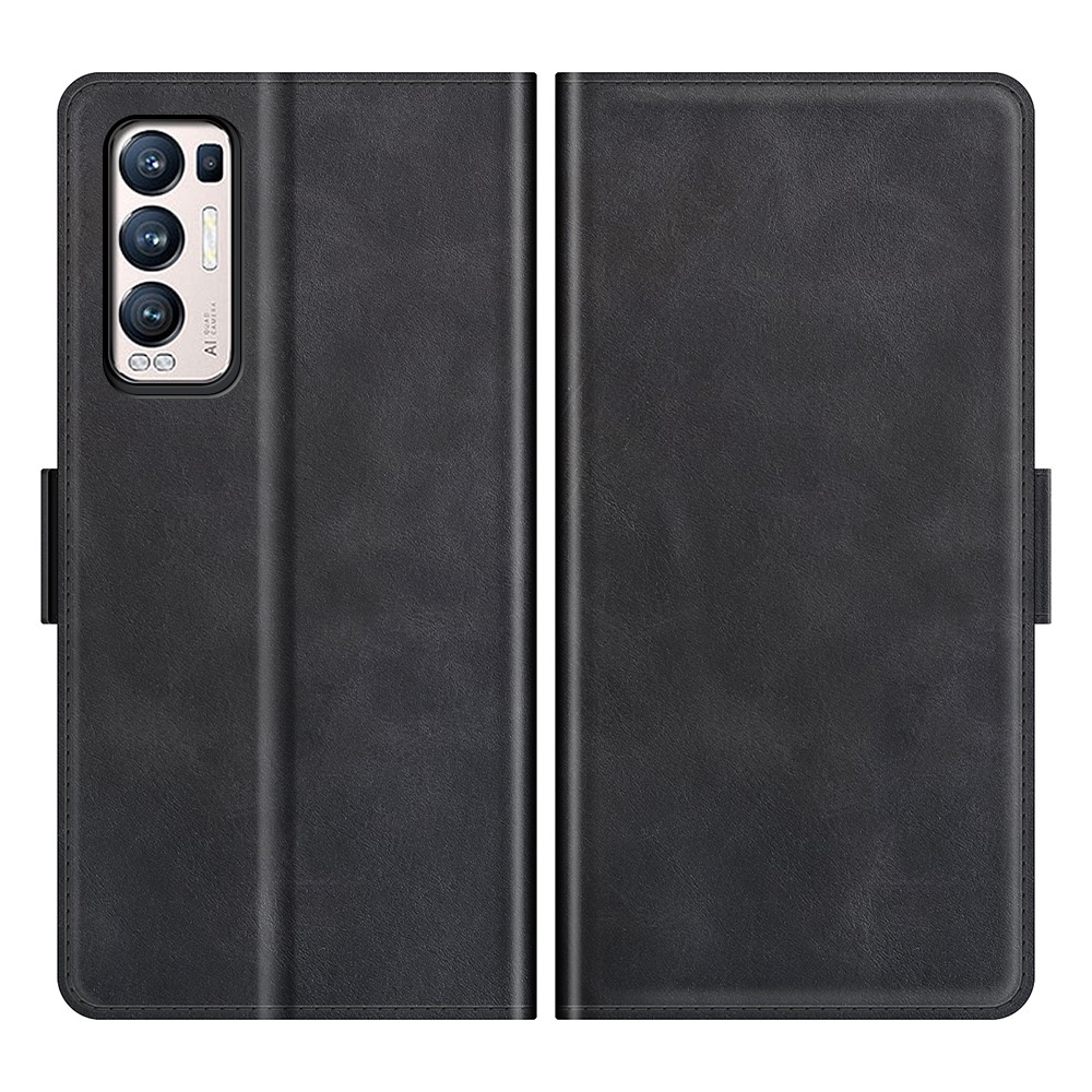 Magnetic Double Clasp Leather Wallet Case for OPPO Reno5 Pro Plus 5G/Find X3 Neo - Black-1
