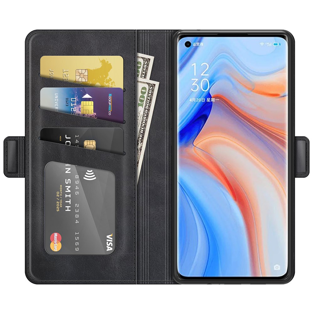 Magnetic Double Clasp Leather Wallet Case for OPPO Reno5 Pro Plus 5G/Find X3 Neo - Black-4