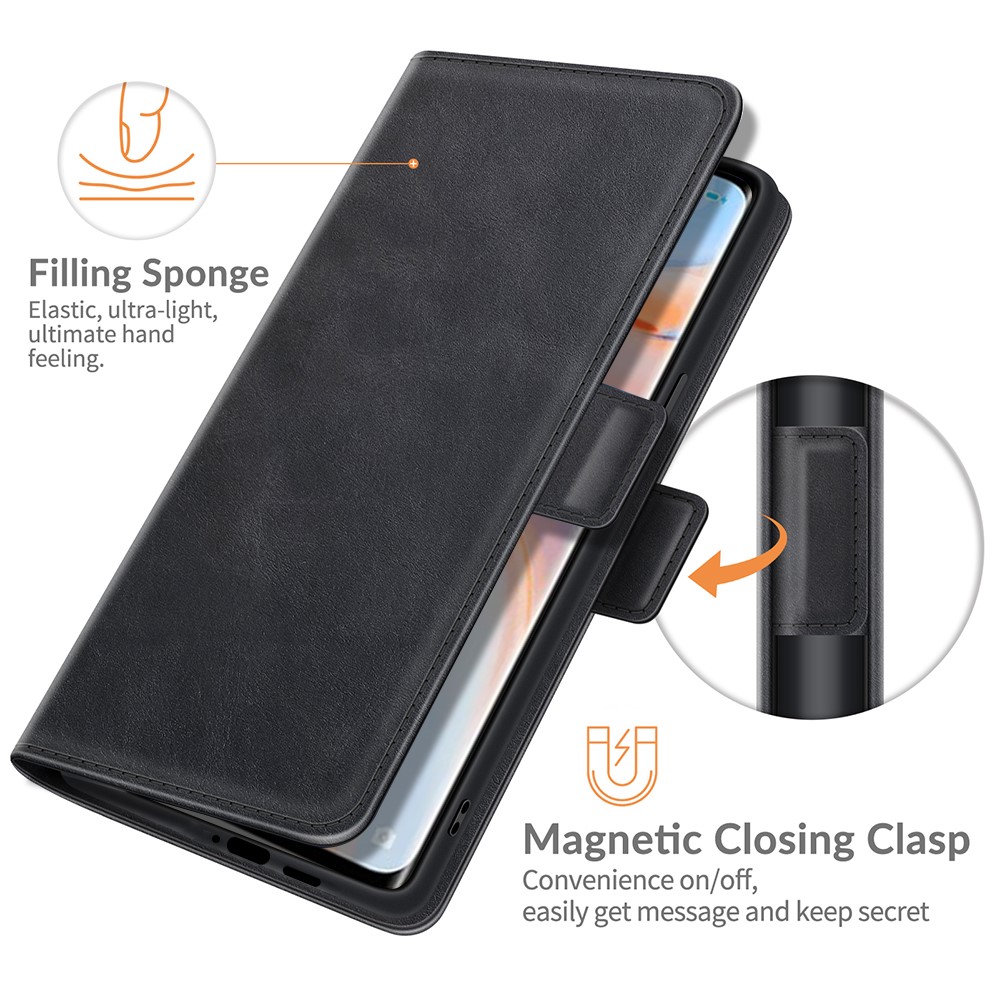 Magnetic Double Clasp Leather Wallet Case for OPPO Reno5 Pro Plus 5G/Find X3 Neo - Black-6
