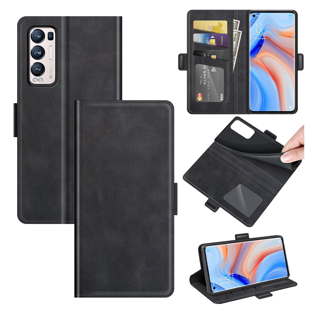 Magnetic Double Clasp Leather Wallet Case for OPPO Reno5 Pro Plus 5G/Find X3 Neo - Black-8