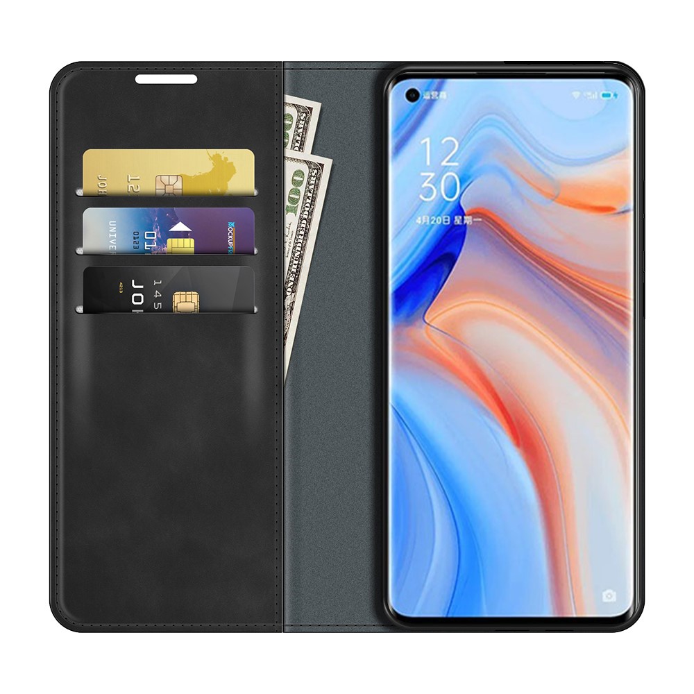 Silky Touch Leather Wallet Stand Case for OPPO Reno5 Pro Plus 5G/Find X3 Neo - Black-4