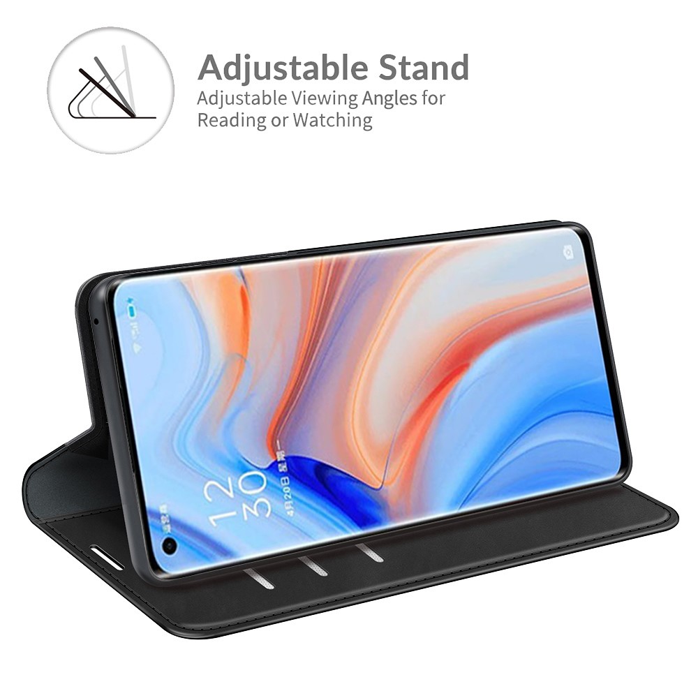 Silky Touch Leather Wallet Stand Case for OPPO Reno5 Pro Plus 5G/Find X3 Neo - Black-5