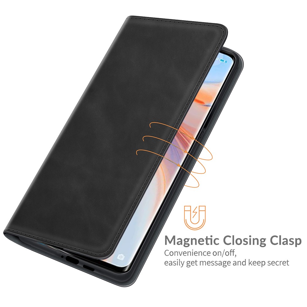 Silky Touch Leather Wallet Stand Case for OPPO Reno5 Pro Plus 5G/Find X3 Neo - Black-6