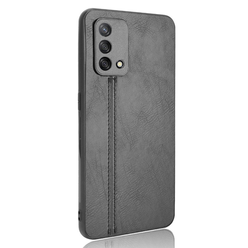 Stitching Line Design PU Leather Coated PC+TPU Phone Case for OPPO A74 4G / F19 4G - Black-3