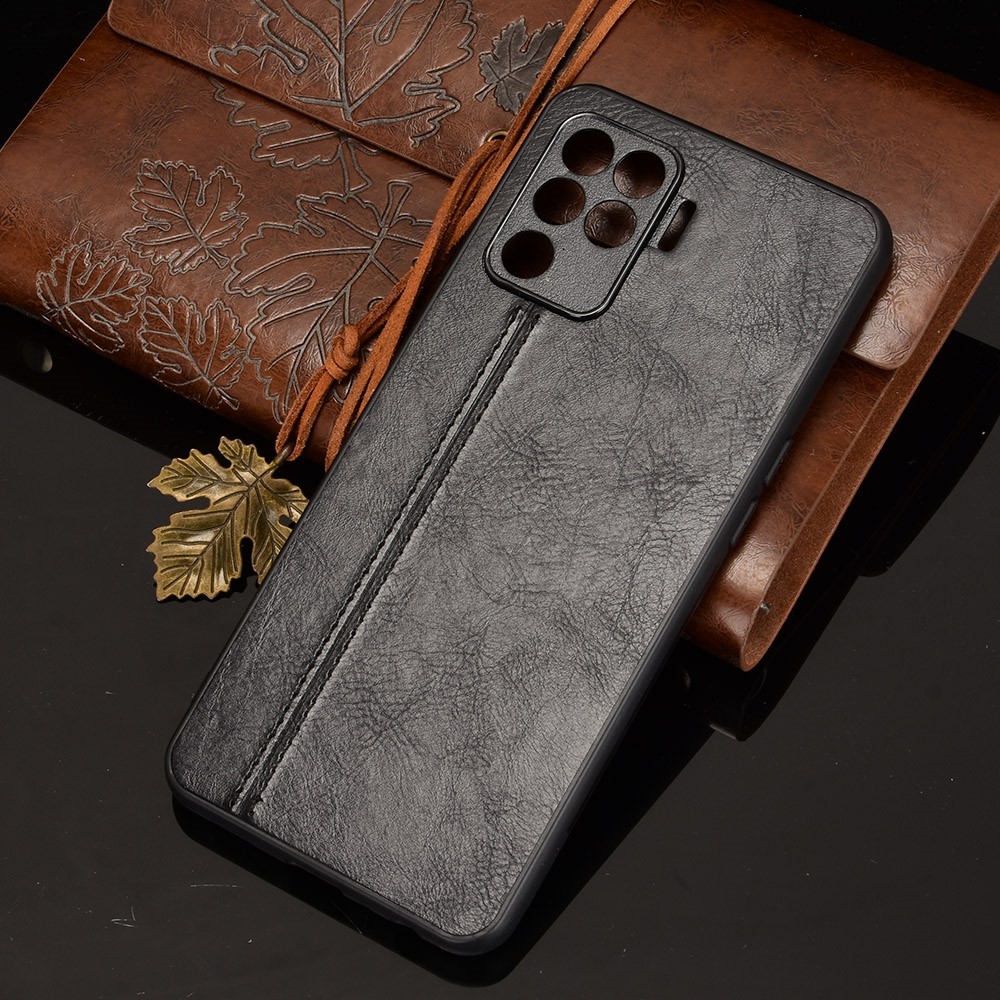 Stitching Line Design PU Leather Coated PC+TPU Phone Case for OPPO A94 4G / F19 Pro 4G / Reno5 F / Reno5 Lite - Black-7
