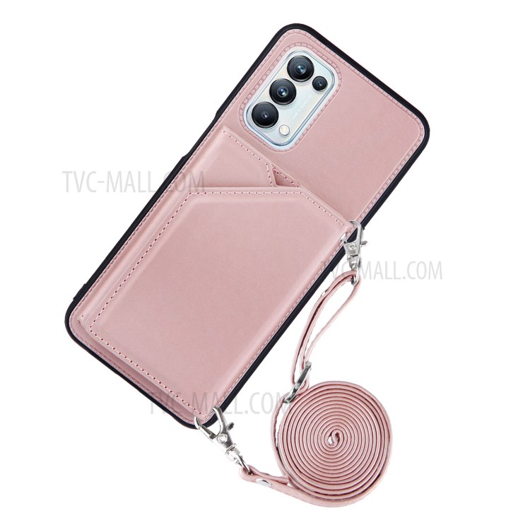 Kickstand Card Holder Glossy Leather Protector TPU Cover for Oppo A93 5G - Rose Gold-2