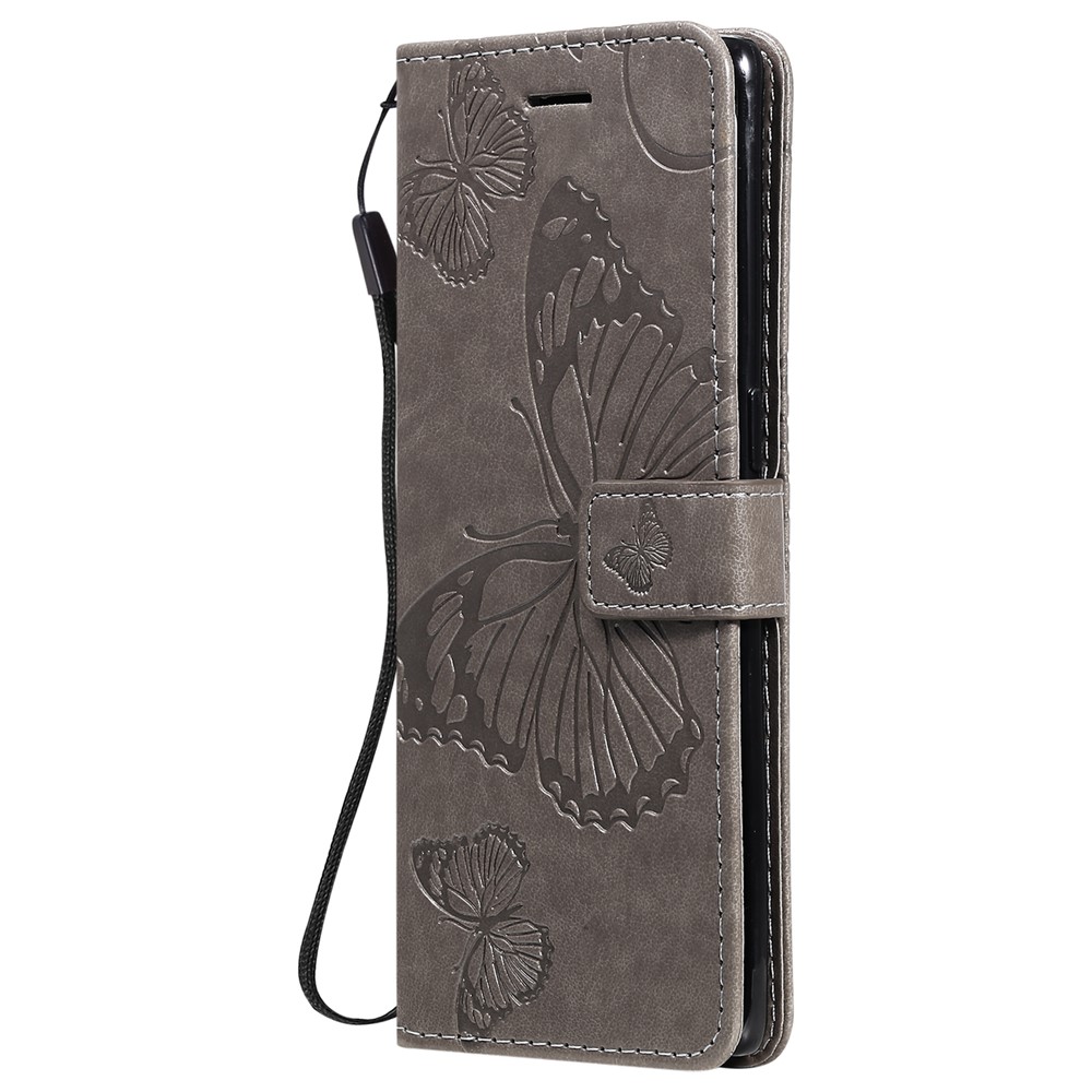 Imprint Butterfly Leather Wallet Stand Case Shell for OPPO Find X3 Neo/Reno5 Pro Plus 5G - Grey-2