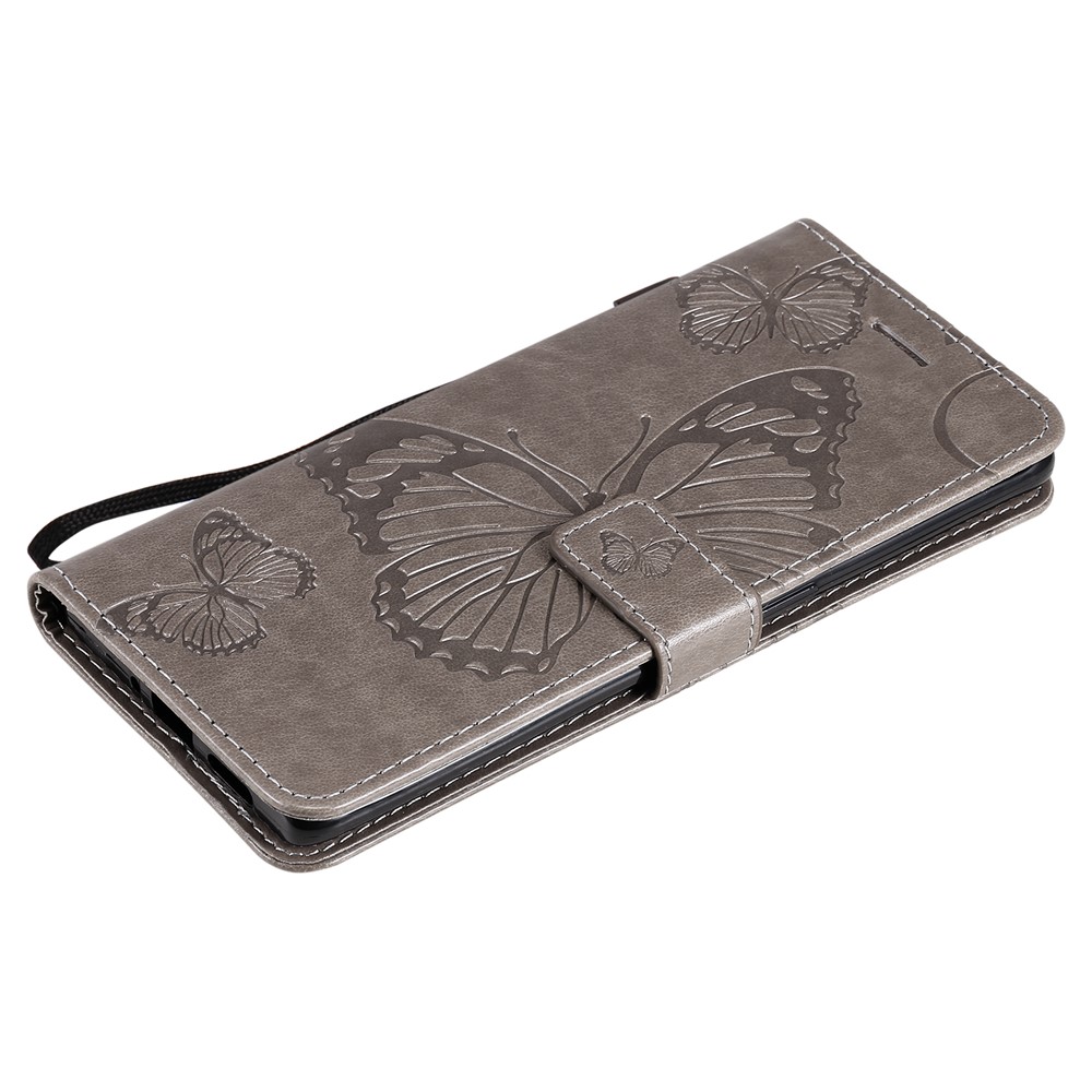 Imprint Butterfly Leather Wallet Stand Case Shell for OPPO Find X3 Neo/Reno5 Pro Plus 5G - Grey-8