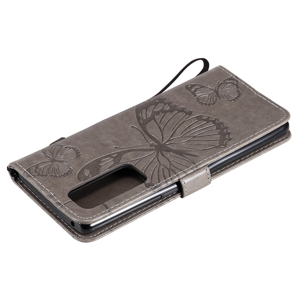 Imprint Butterfly Leather Wallet Stand Case Shell for OPPO Find X3 Neo/Reno5 Pro Plus 5G - Grey-9