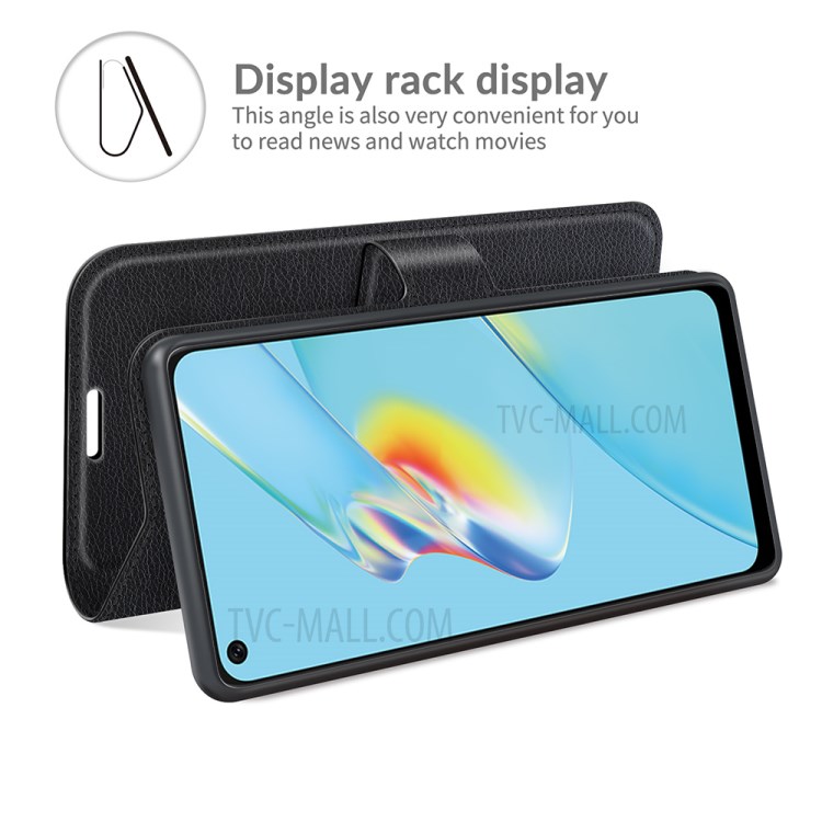 Litchi Texture Leather Wallet Phone Stand Case Cover for Oppo A54 4G - Black-3