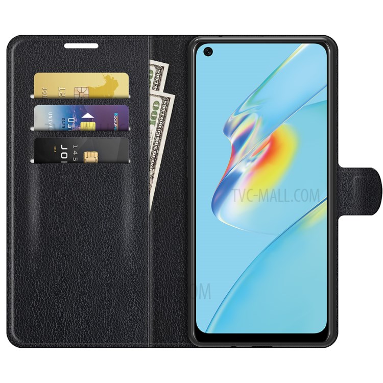 Litchi Texture Leather Wallet Phone Stand Case Cover for Oppo A54 4G - Black-4