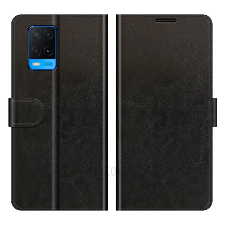 Retro Style Crazy Horse Texture Leather Wallet Case with Stand for Oppo A54 4G - Black-1