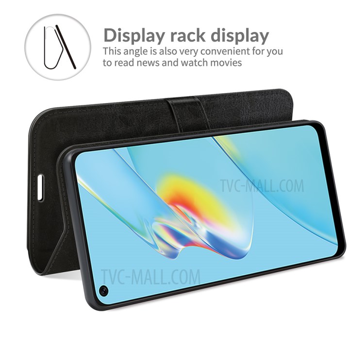 Retro Style Crazy Horse Texture Leather Wallet Case with Stand for Oppo A54 4G - Black-3