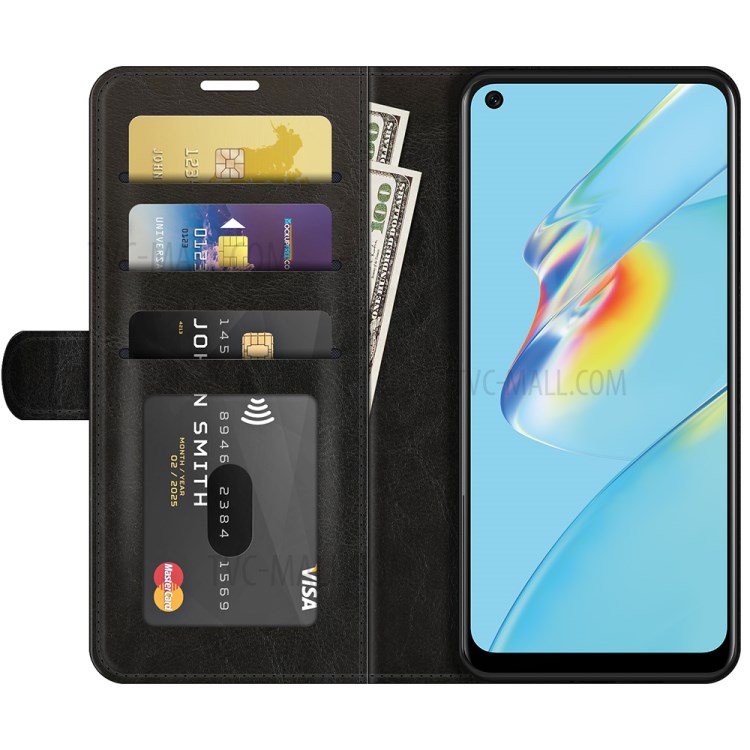 Retro Style Crazy Horse Texture Leather Wallet Case with Stand for Oppo A54 4G - Black-5