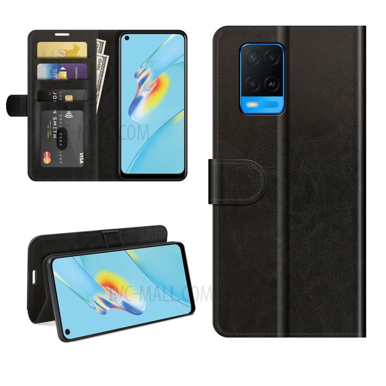 Retro Style Crazy Horse Texture Leather Wallet Case with Stand for Oppo A54 4G - Black-7