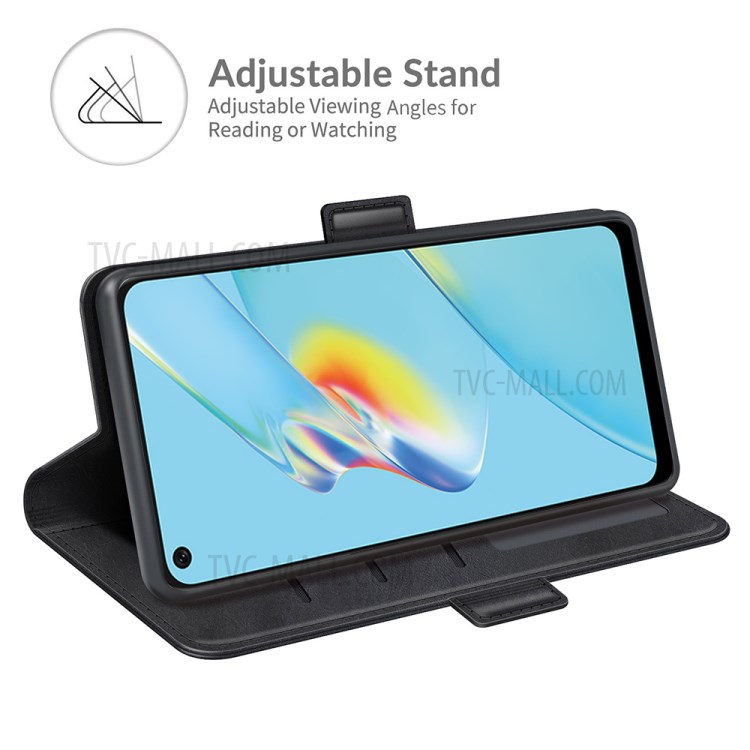 Double Clasp Magnetic Closure Wallet Stand PU Leather Phone Case Shell for Oppo A54 4G - Black-2