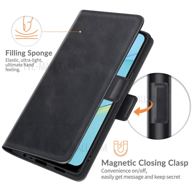 Double Clasp Magnetic Closure Wallet Stand PU Leather Phone Case Shell for Oppo A54 4G - Black-3