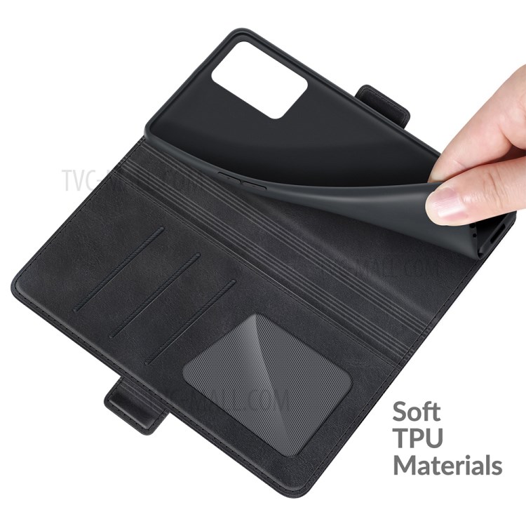 Double Clasp Magnetic Closure Wallet Stand PU Leather Phone Case Shell for Oppo A54 4G - Black-4