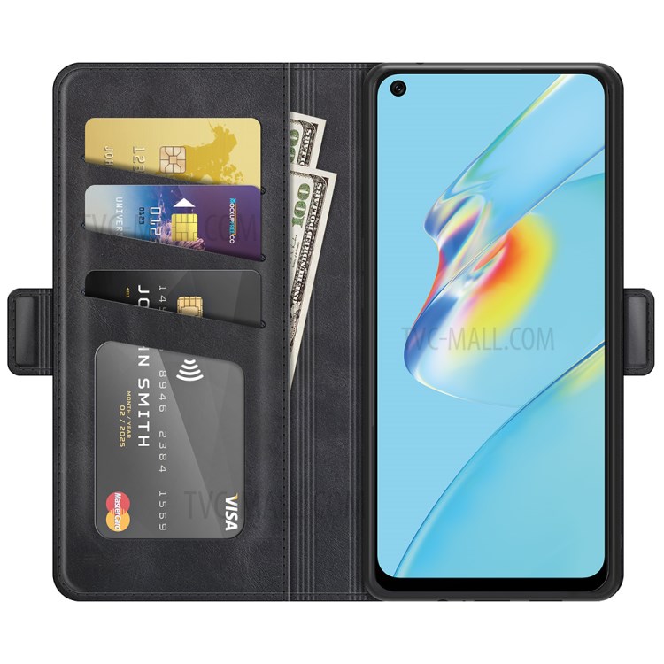 Double Clasp Magnetic Closure Wallet Stand PU Leather Phone Case Shell for Oppo A54 4G - Black-5