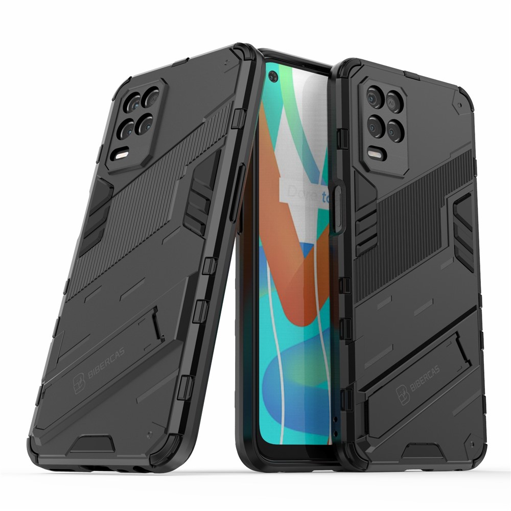 Foldable Kickstand Shockproof PC + TPU Hybrid Phone Case Cover for Realme V13 5G - Black-2
