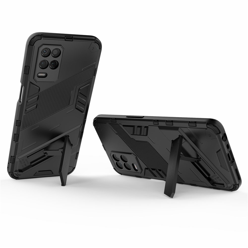Foldable Kickstand Shockproof PC + TPU Hybrid Phone Case Cover for Realme V13 5G - Black-4