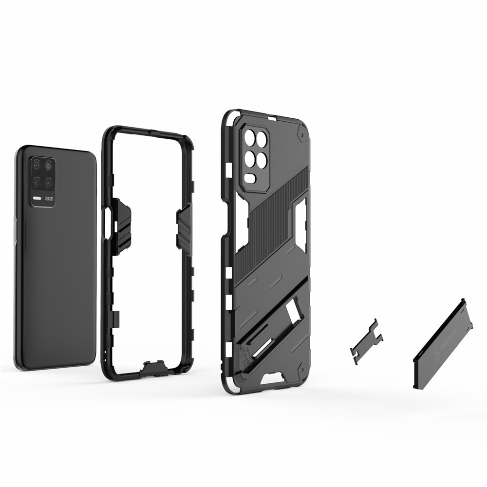 Foldable Kickstand Shockproof PC + TPU Hybrid Phone Case Cover for Realme V13 5G - Black-5