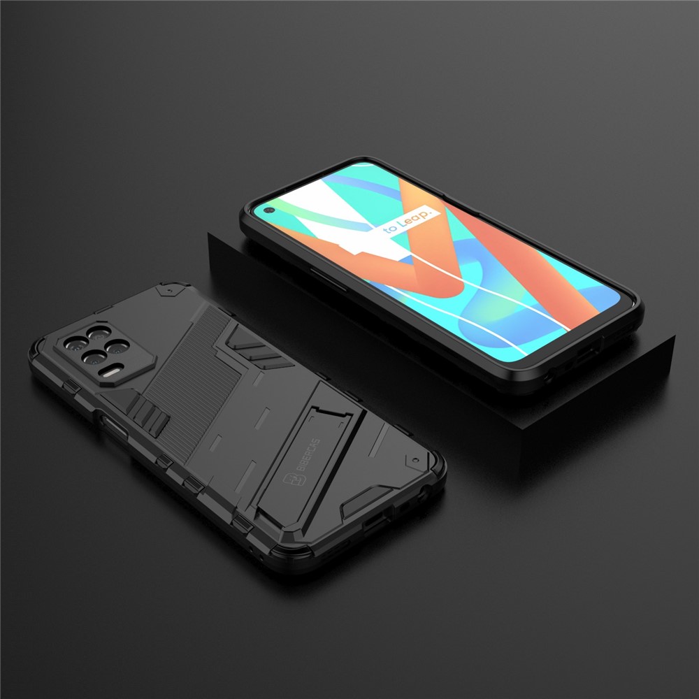 Foldable Kickstand Shockproof PC + TPU Hybrid Phone Case Cover for Realme V13 5G - Black-7