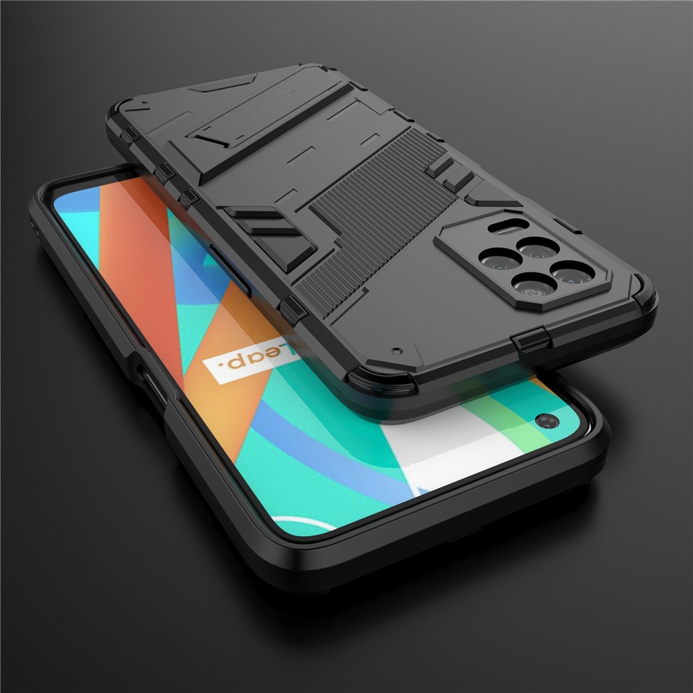 Foldable Kickstand Shockproof PC + TPU Hybrid Phone Case Cover for Realme V13 5G - Black-9