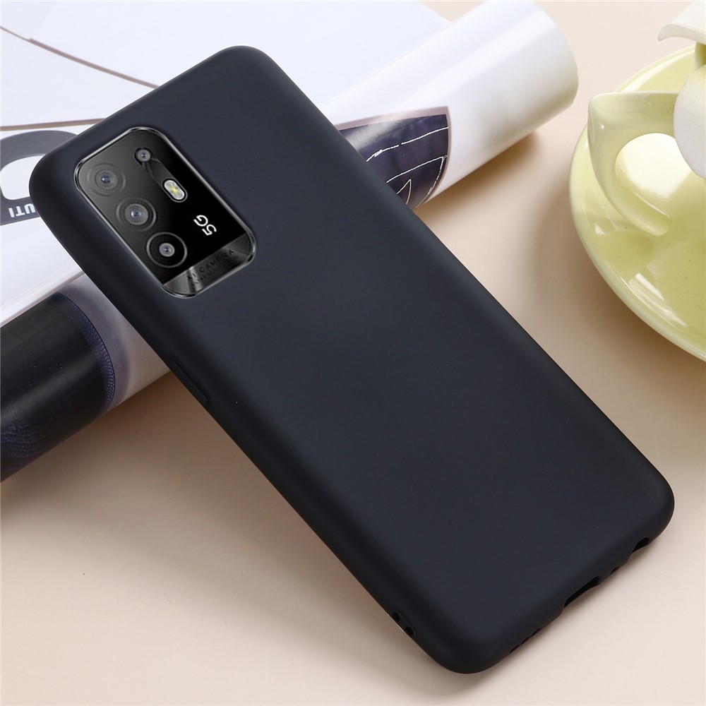 Solid Color Liquid Silicone Soft Phone Case Protective Shell with Strap for Oppo F19 Pro+ 5G - Black-6
