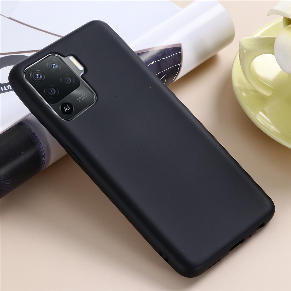 Solid Color Liquid Silicone Soft Phone Case Protective Shell with Strap for Oppo A94 / Reno5 F / F19 Pro / Reno5 Lite - Black-2