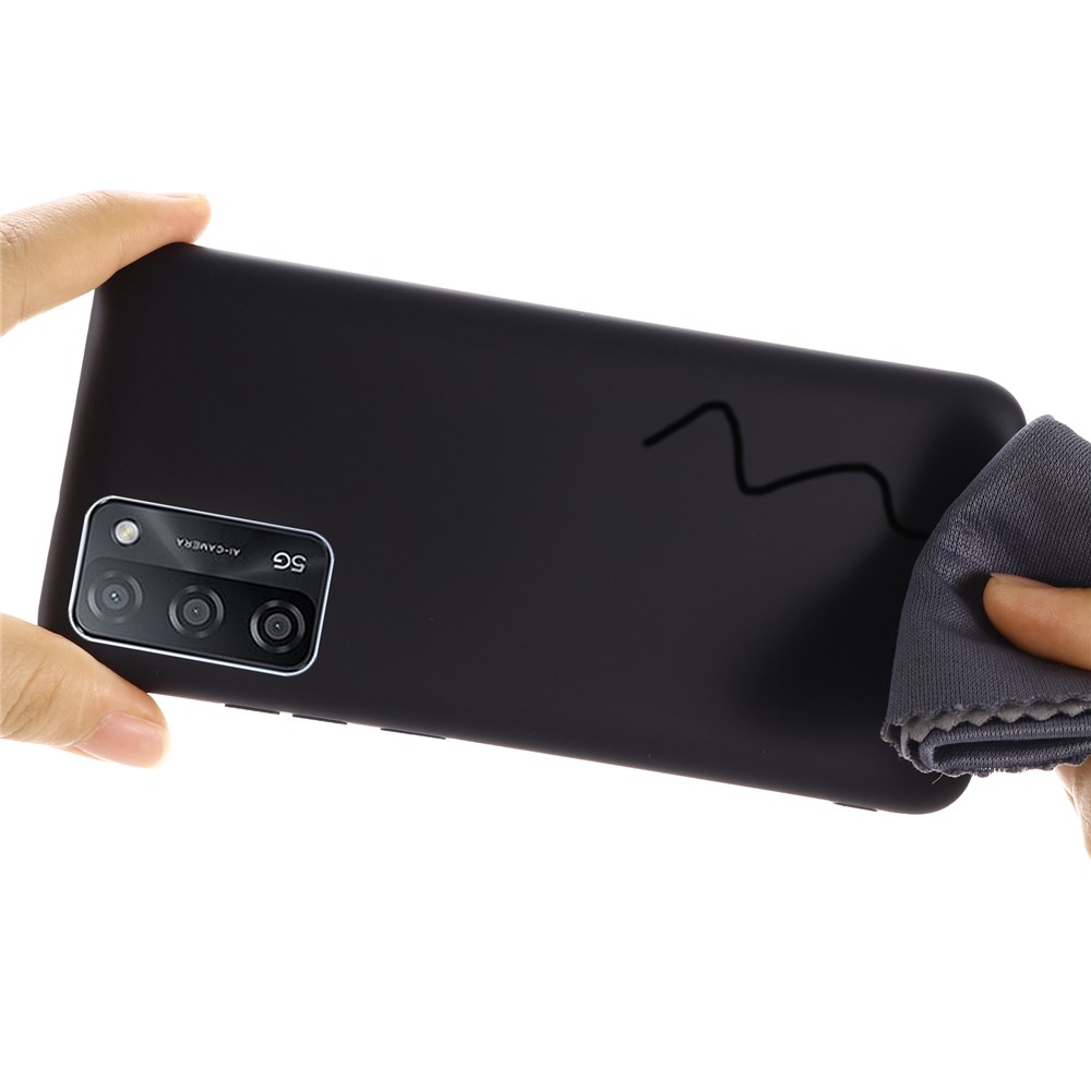 Solid Color Liquid Silicone Soft Phone Case Protective Shell with Strap for Oppo A55 5G / A54 4G - Black-4