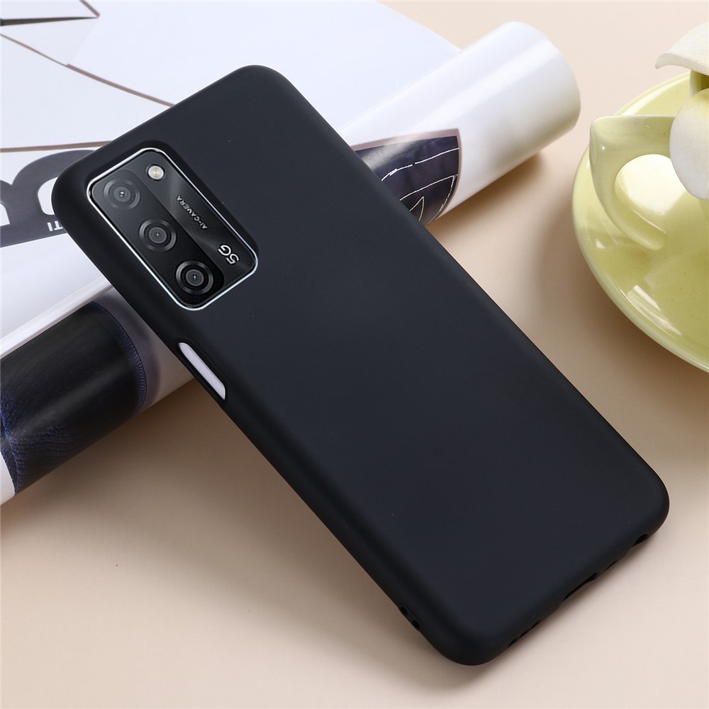 Solid Color Liquid Silicone Soft Phone Case Protective Shell with Strap for Oppo A55 5G / A54 4G - Black-6