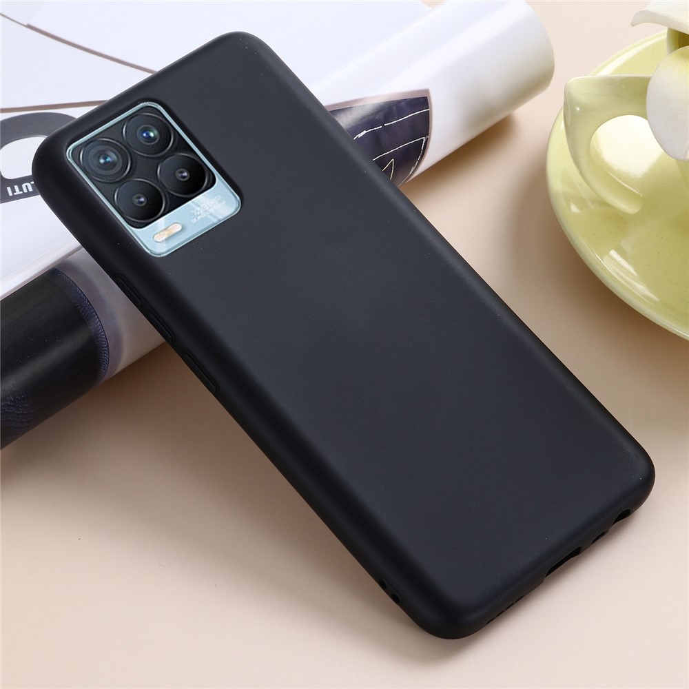 Solid Color Liquid Silicone Soft Phone Case Protective Shell with Strap for Realme 8 / 8 Pro - Black-6