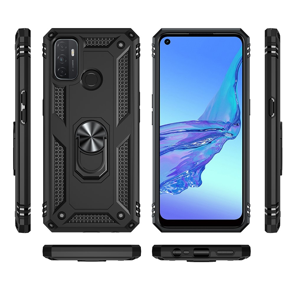 Anti-drop PC + TPU Combo Hybrid Phone Shell with Ring Kickstand for Oppo A53 / Oppo A53s / A32 4G - Black-3