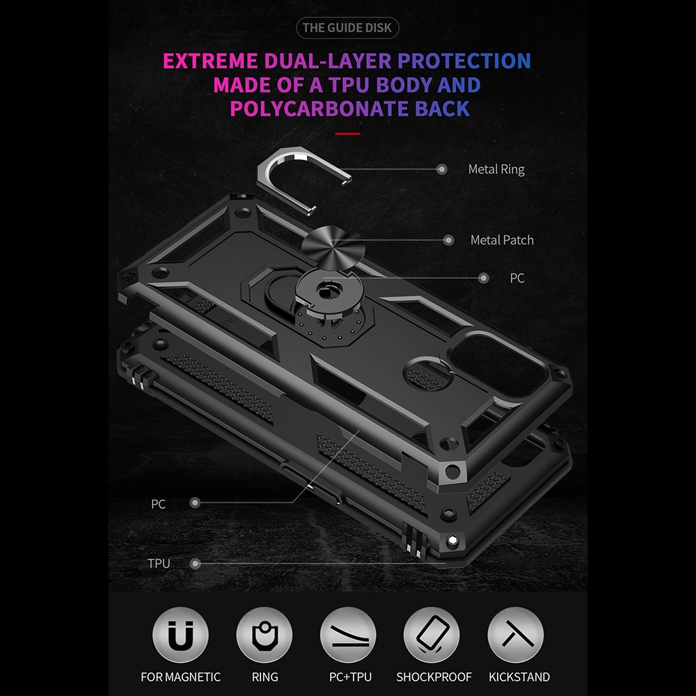 Anti-drop PC + TPU Combo Hybrid Phone Shell with Ring Kickstand for Oppo A53 / Oppo A53s / A32 4G - Black-5