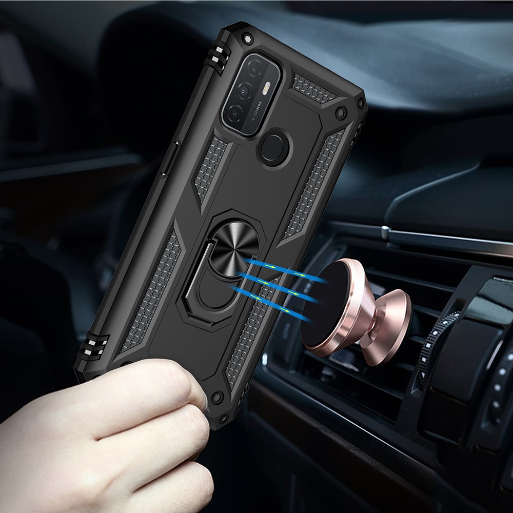 Anti-drop PC + TPU Combo Hybrid Phone Shell with Ring Kickstand for Oppo A53 / Oppo A53s / A32 4G - Black-6
